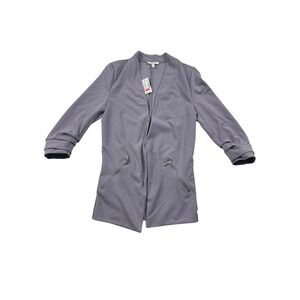 Maurices Womens XS Purple Open Front Ruched 3/4 Sleeve Blazer Zipper Pockets NWT